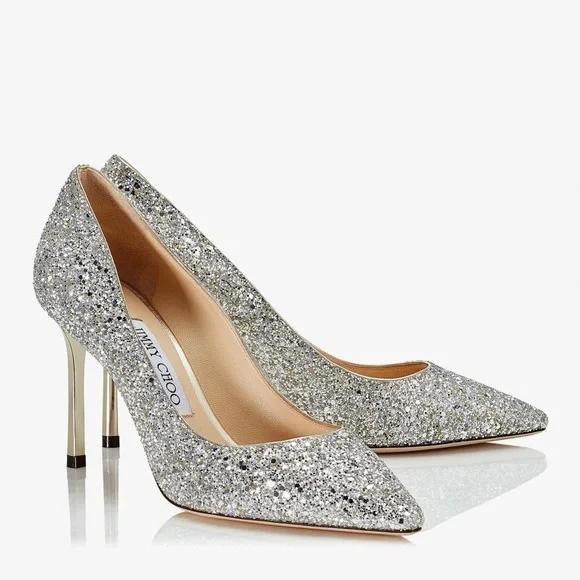 NIB Jimmy Choo Romy 85 Glitter Pointy Toe Pumps - Picture 1 of 12